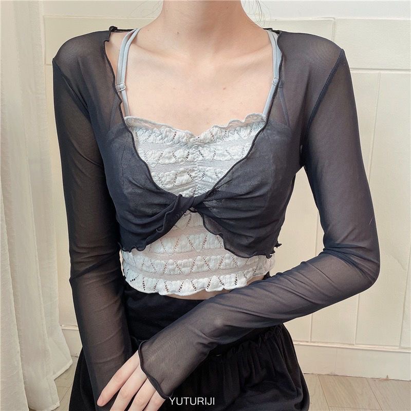 Pilates Yoga Ballet - Atasan Wanita Berbahan Mesh untuk Balet,