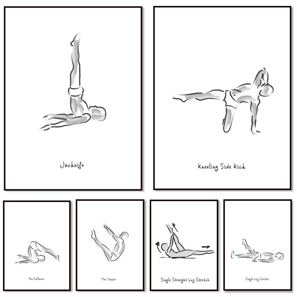 Pilates And Yoga Combined - Infografis hitam putih latihan Pilates, poster