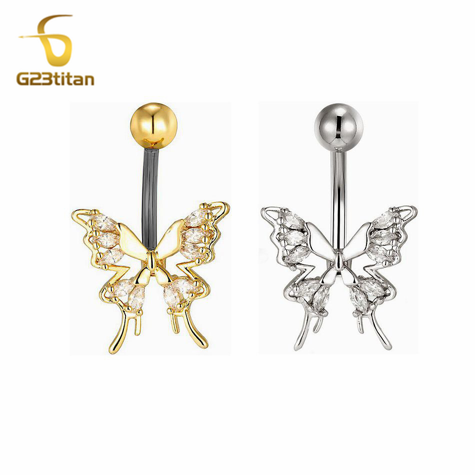 Pilates Yoga Barre - Liontin Cincin Pusar Kupu-kupu Zirkon Kristal